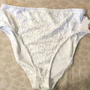 Jessica Simpson white high waisted bikini bottoms NWT size large. Floral/sparkle